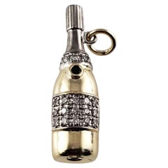 14 Karat Yellow Gold and Diamond Champagne Bottle Charm