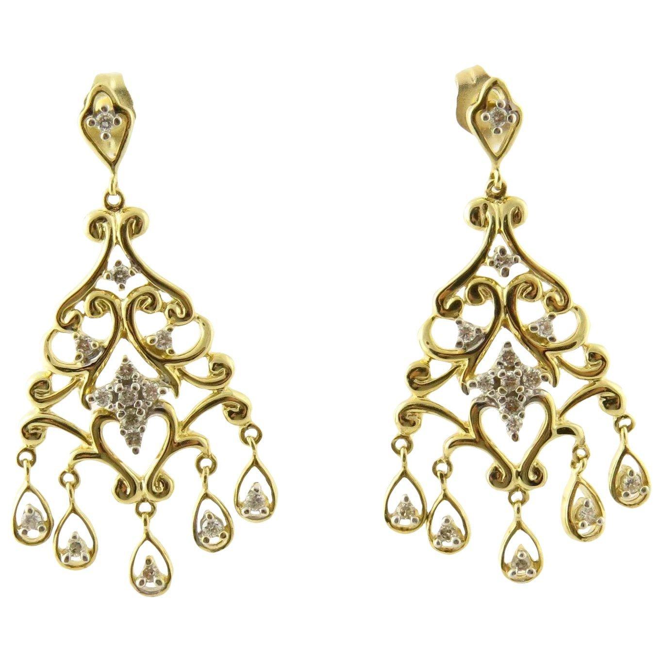 14 Karat Yellow Gold and Diamond Chandelier Earrings