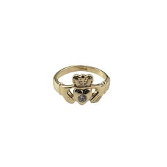 14 Karat Yellow Gold and Diamond Claddagh Ring Size 5.75 #22308