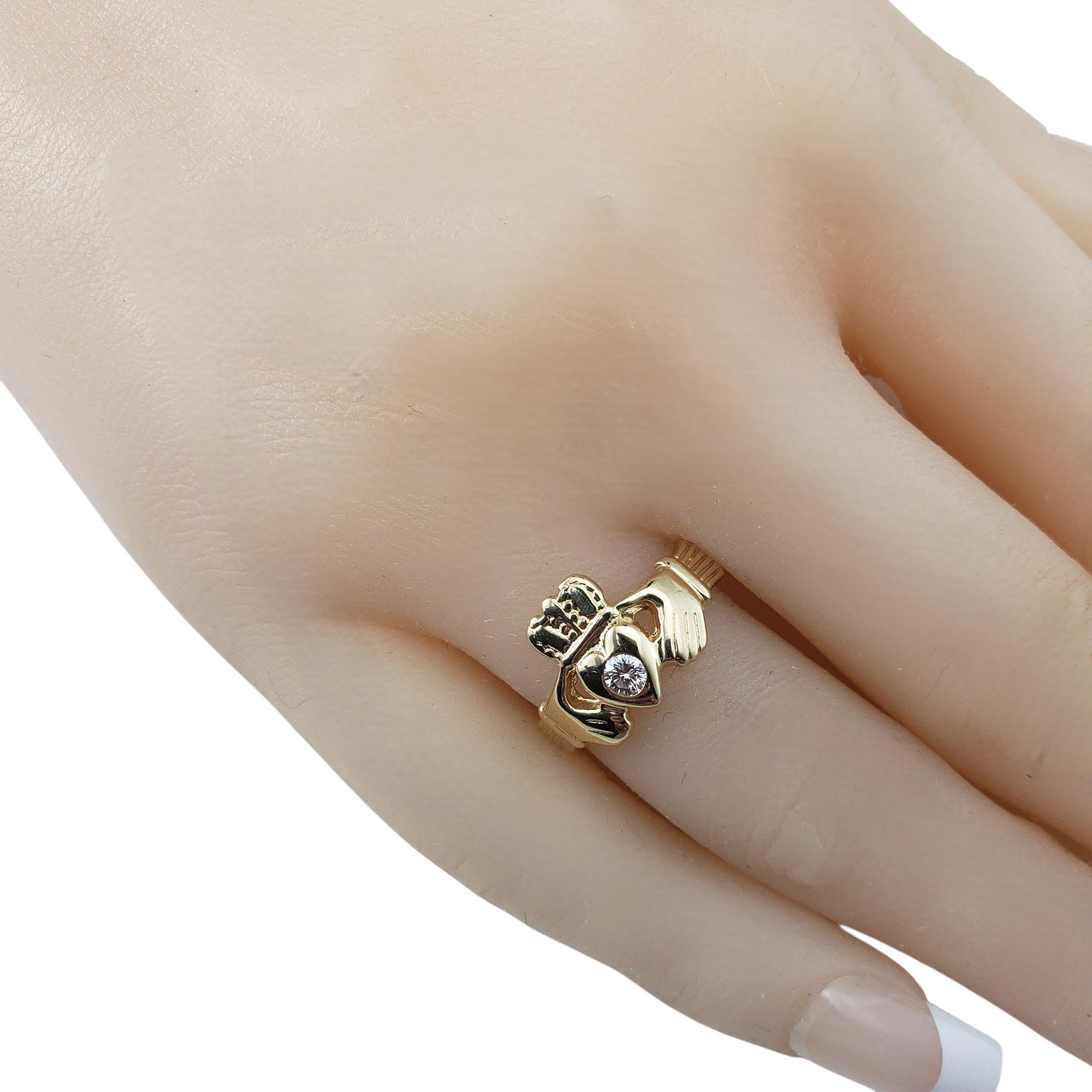 Anello Claddagh in oro giallo 14 carati e diamanti misura 5,75 #22308 in vendita 3