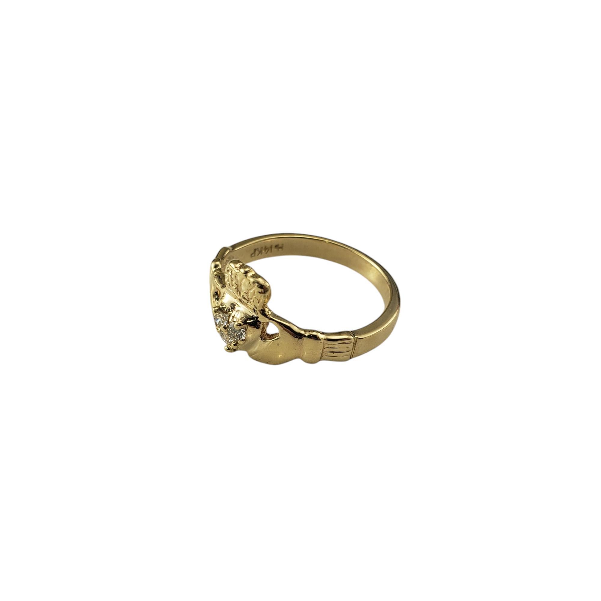 14 Karat Yellow Gold and Diamond Claddagh Ring Size 6 #20753 In Good Condition For Sale In Washington Depot, CT