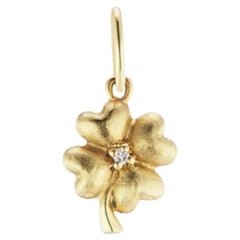 14 Karat Yellow Gold and Diamond Clover Charm Pendant