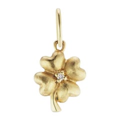 14 Karat Yellow Gold and Diamond Clover Charm Pendant