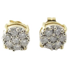 14 Karat Yellow Gold and Diamond Cluster Earrings