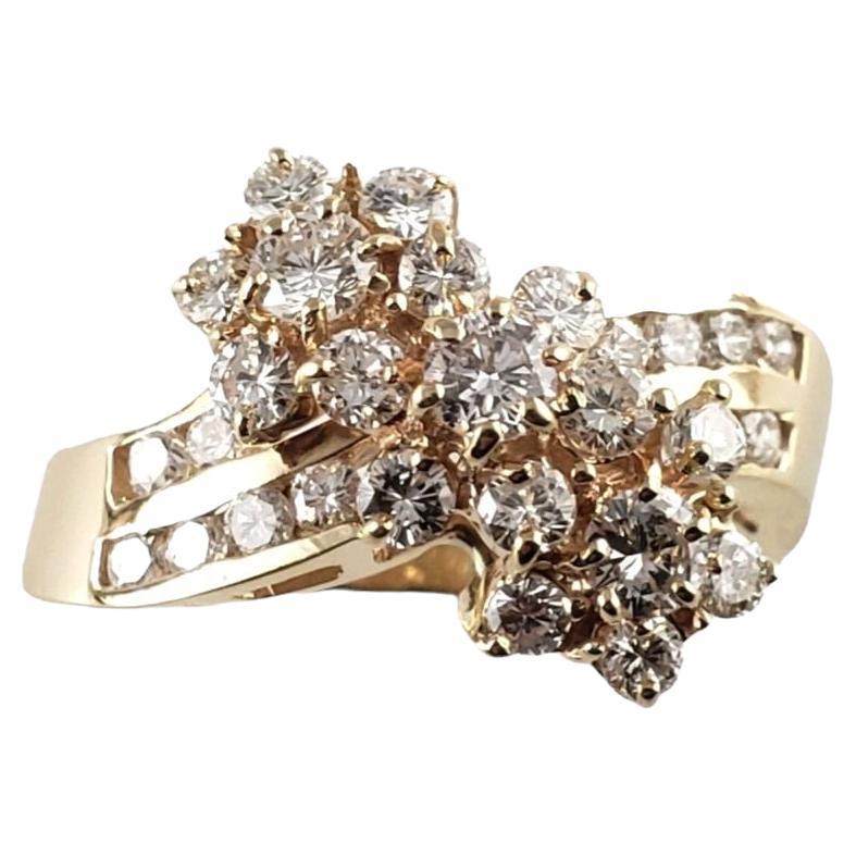 14 Karat Yellow Gold and Diamond Cluster Ring For Sale