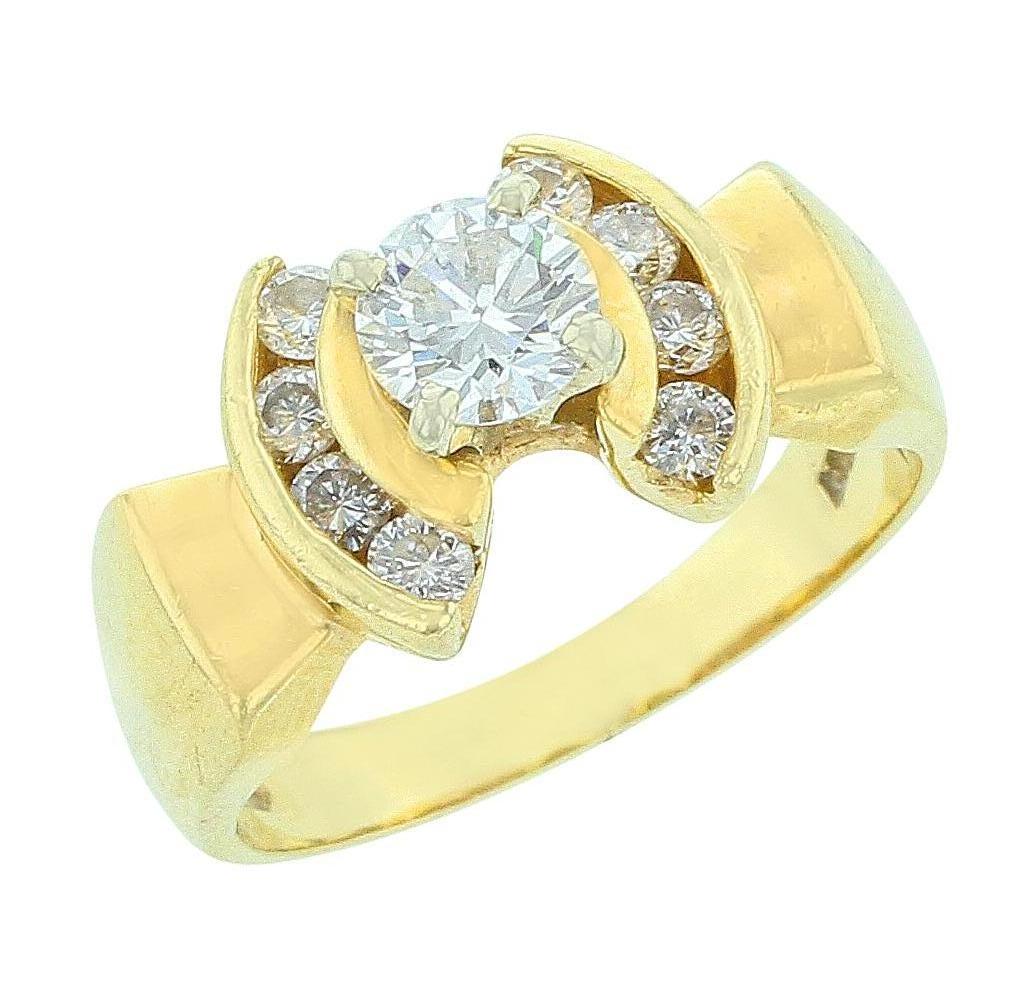 14 Karat Yellow Gold and Diamond Crescent Ring