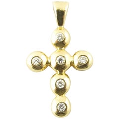 Vintage 14 Karat Yellow Gold and Diamond Cross
