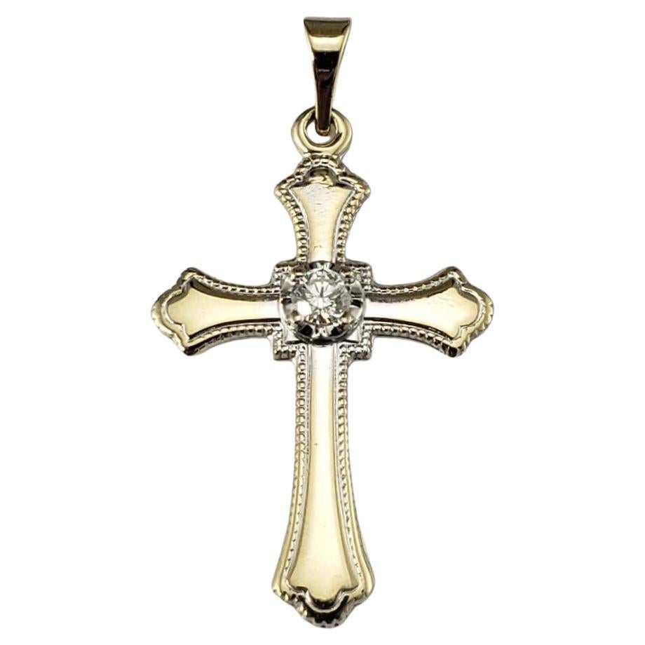 14 Karat Yellow Gold and Diamond Cross Pendant #16886 For Sale