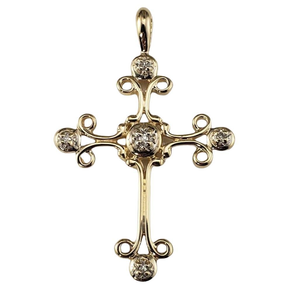 14 Karat Yellow Gold and Diamond Cross Pendant #17037 For Sale