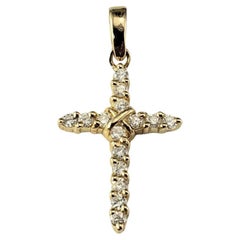 Pendentif croix en or jaune 14 carats et diamants n°17422
