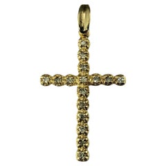 Colgante Cruz de Oro Amarillo de 14 Kilates y Diamantes #19936