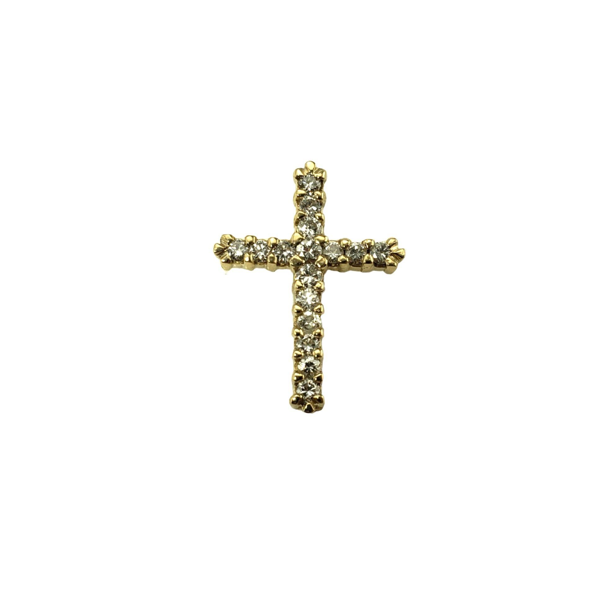 Round Cut 14 Karat Yellow Gold and Diamond Cross Pendant