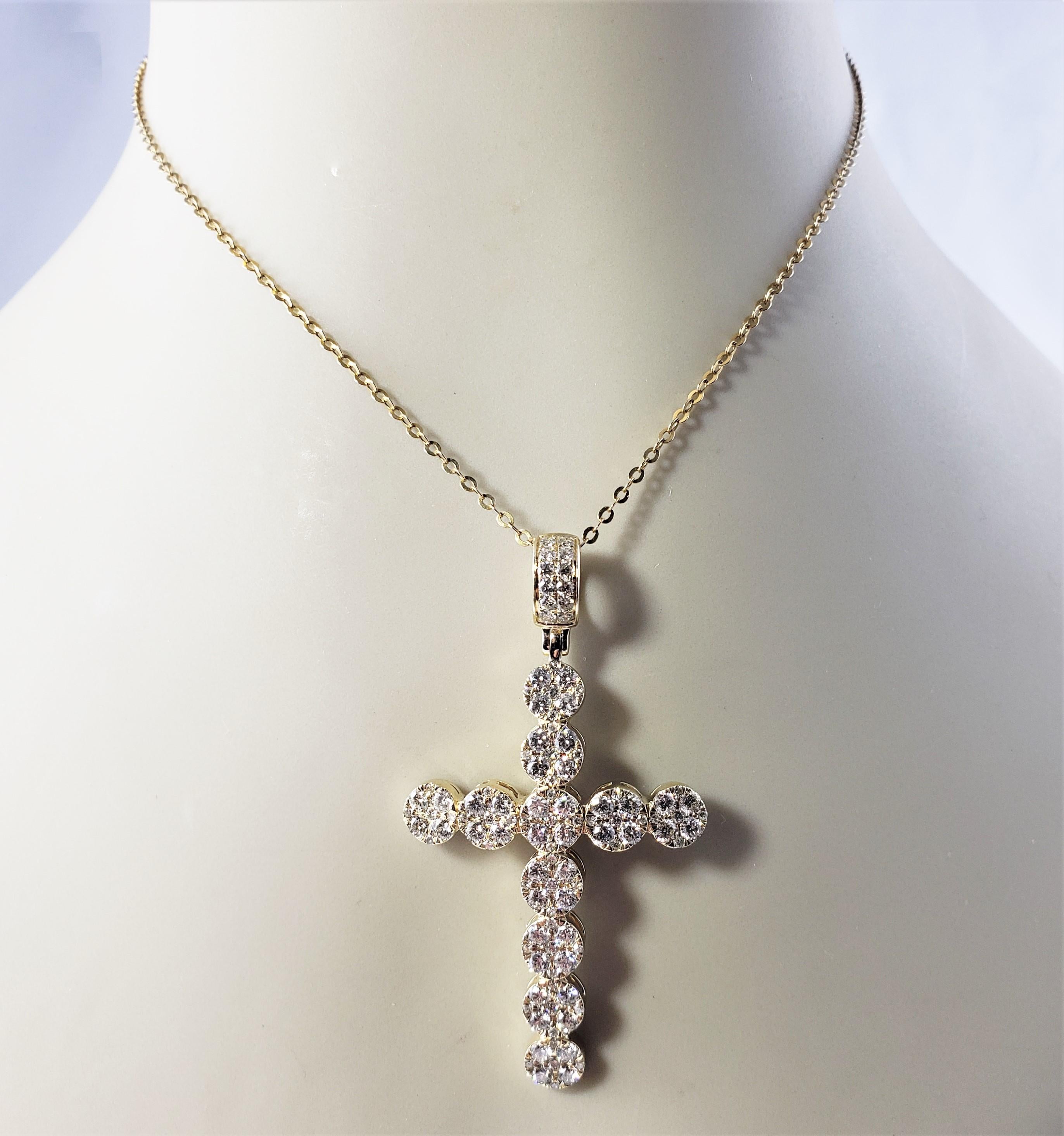 14k Gelbgold Runde Diamant Kreuz Anhänger Halskette