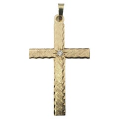 Vintage 14 Karat Yellow Gold and Diamond Cross Pendant