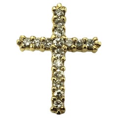 14 Karat Yellow Gold and Diamond Cross Pendant