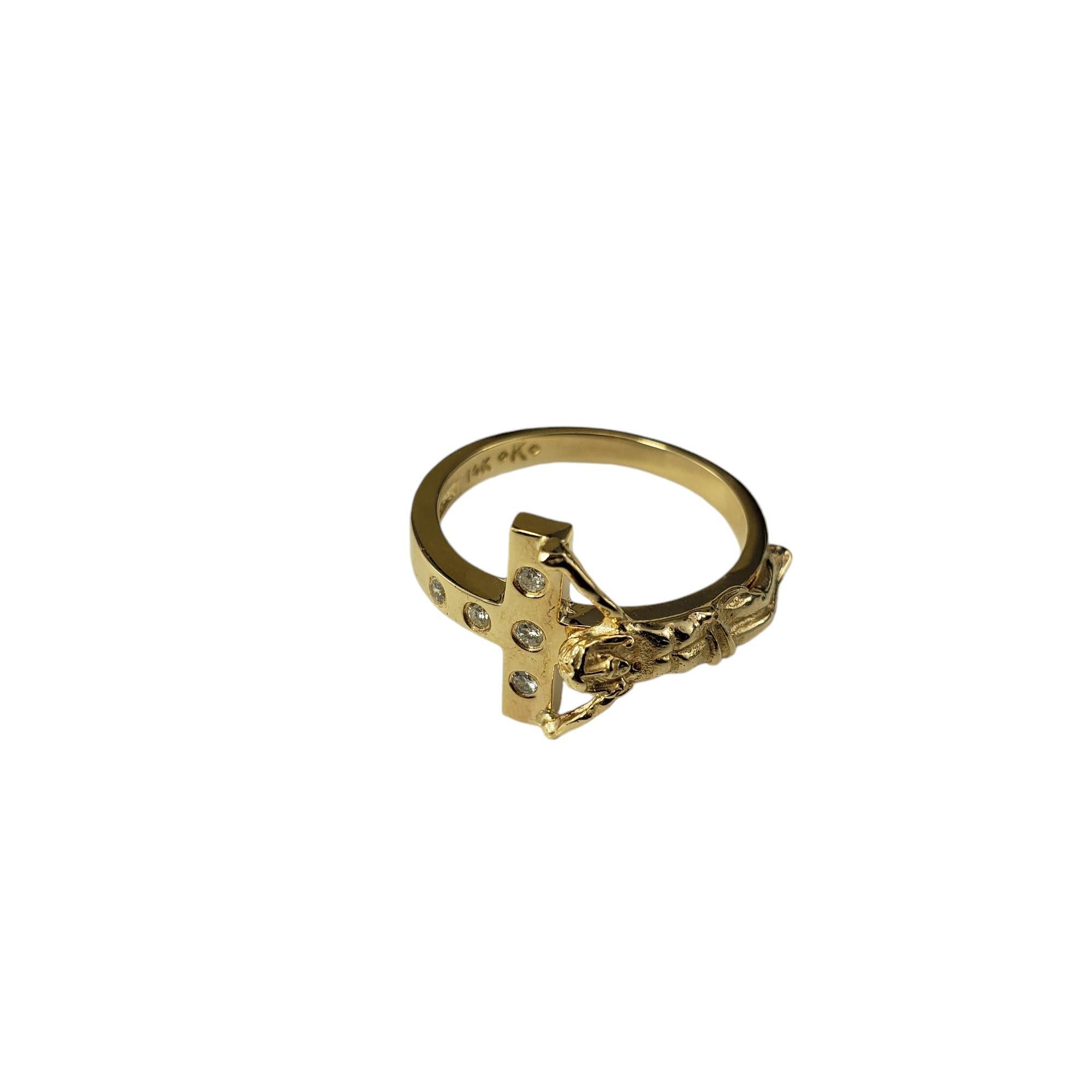 Brilliant Cut 14 Karat Yellow Gold and Diamond Cross Ring Size 6.25 #18953 For Sale