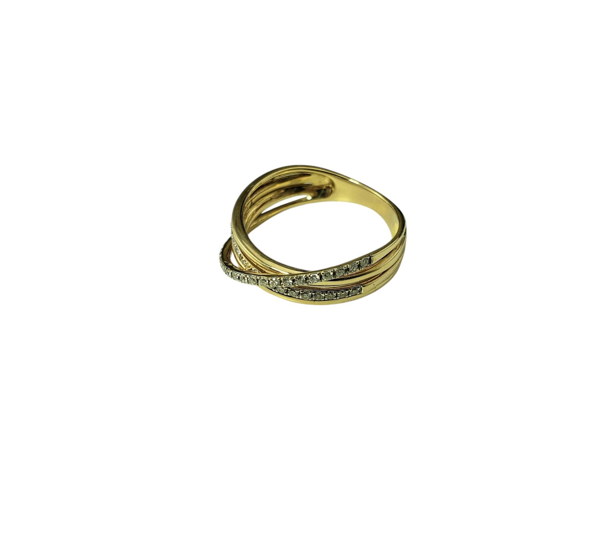14 Karat Yellow Gold and Diamond Crossover Band Ring Size 6.25 #20606 In Good Condition For Sale In Washington Depot, CT