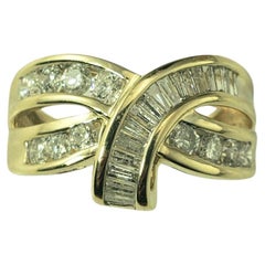14 Karat Yellow Gold and Diamond Crossover Ring Size 7 #22649