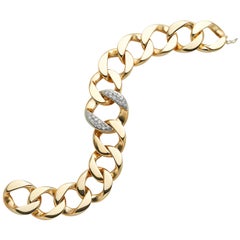 Vintage 14 Karat Yellow Gold and Diamond Curb Link Bracelet
