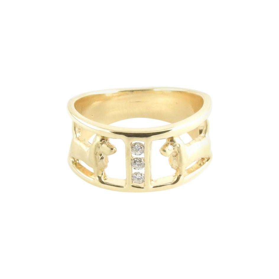 14 Karat Yellow Gold and Diamond Dog Ring
