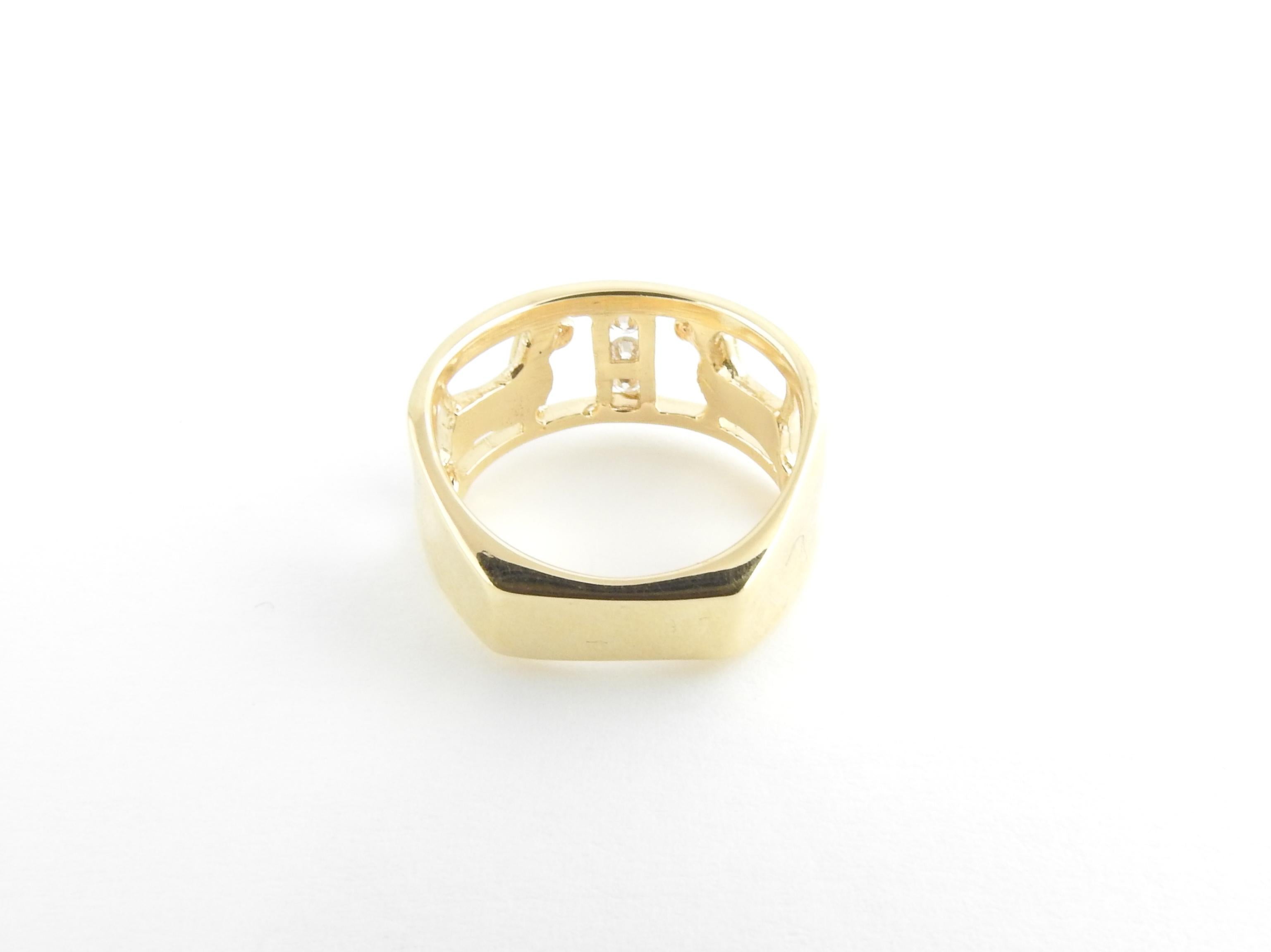 Round Cut 14 Karat Yellow Gold and Diamond Dog Ring