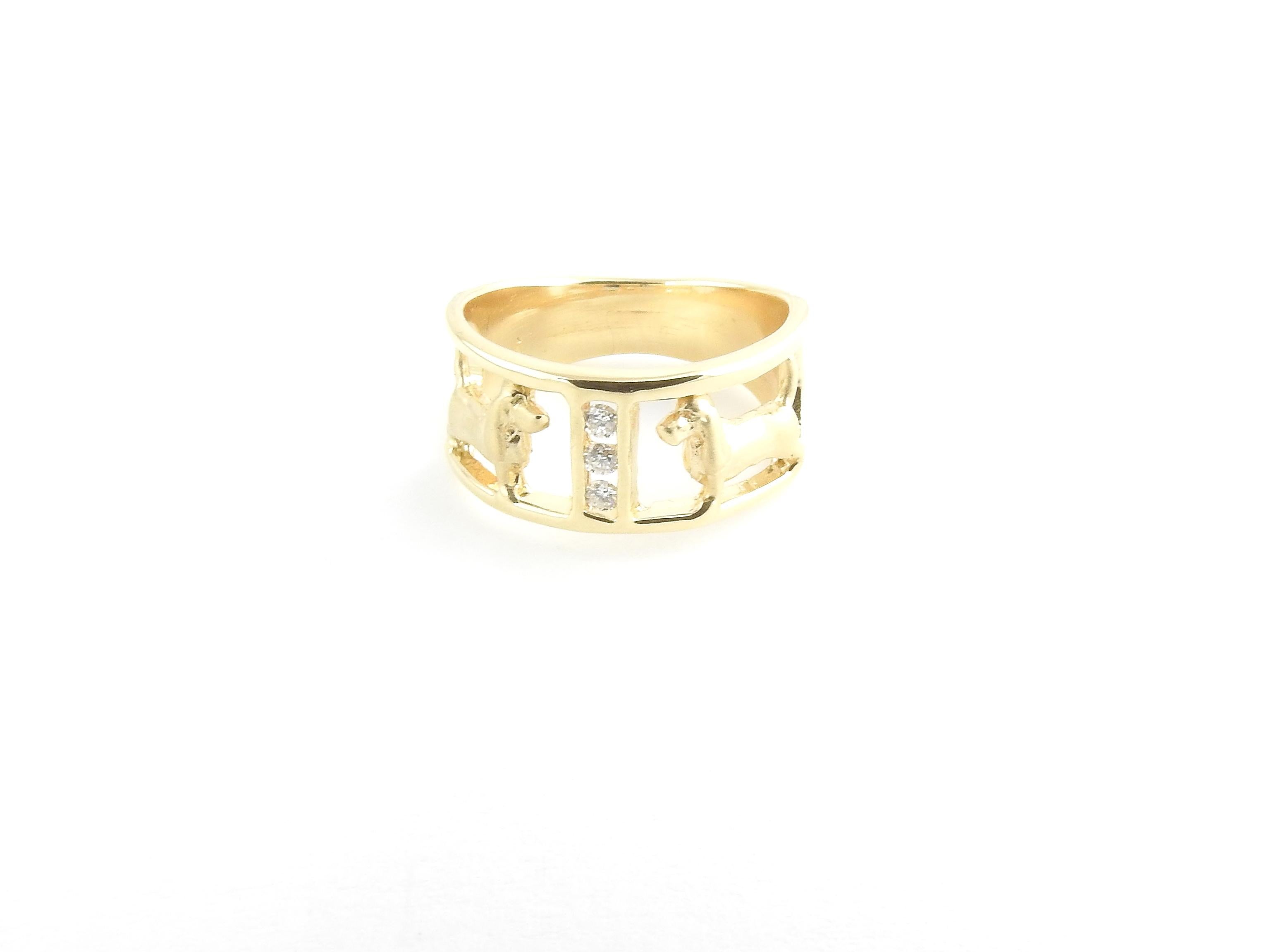 Women's 14 Karat Yellow Gold and Diamond Dog Ring
