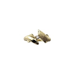 14 Karat Yellow Gold and Diamond Dolphin Ring Size 6.5 #15104