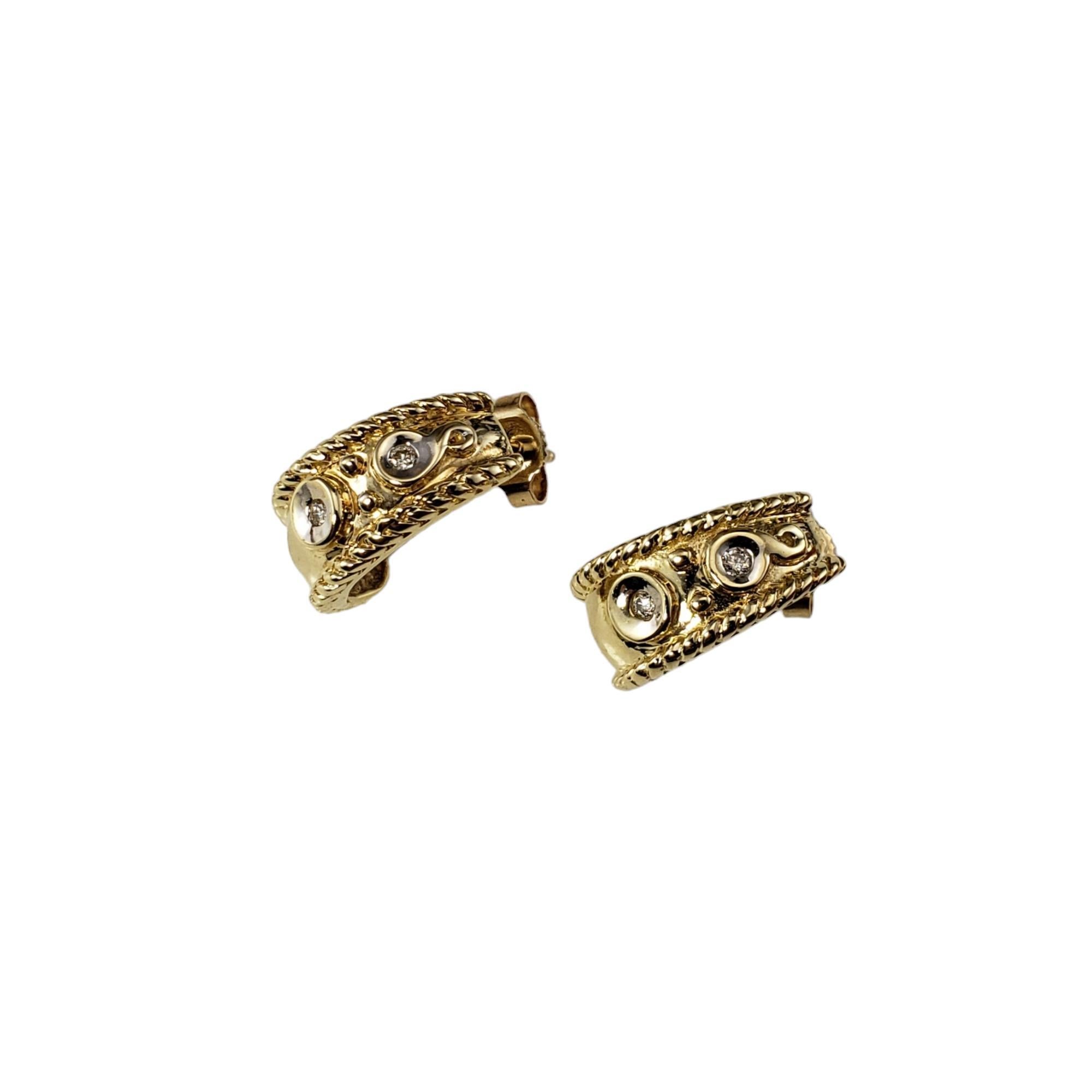 Round Cut 14 Karat Yellow Gold and Diamond Earrings #16622 For Sale