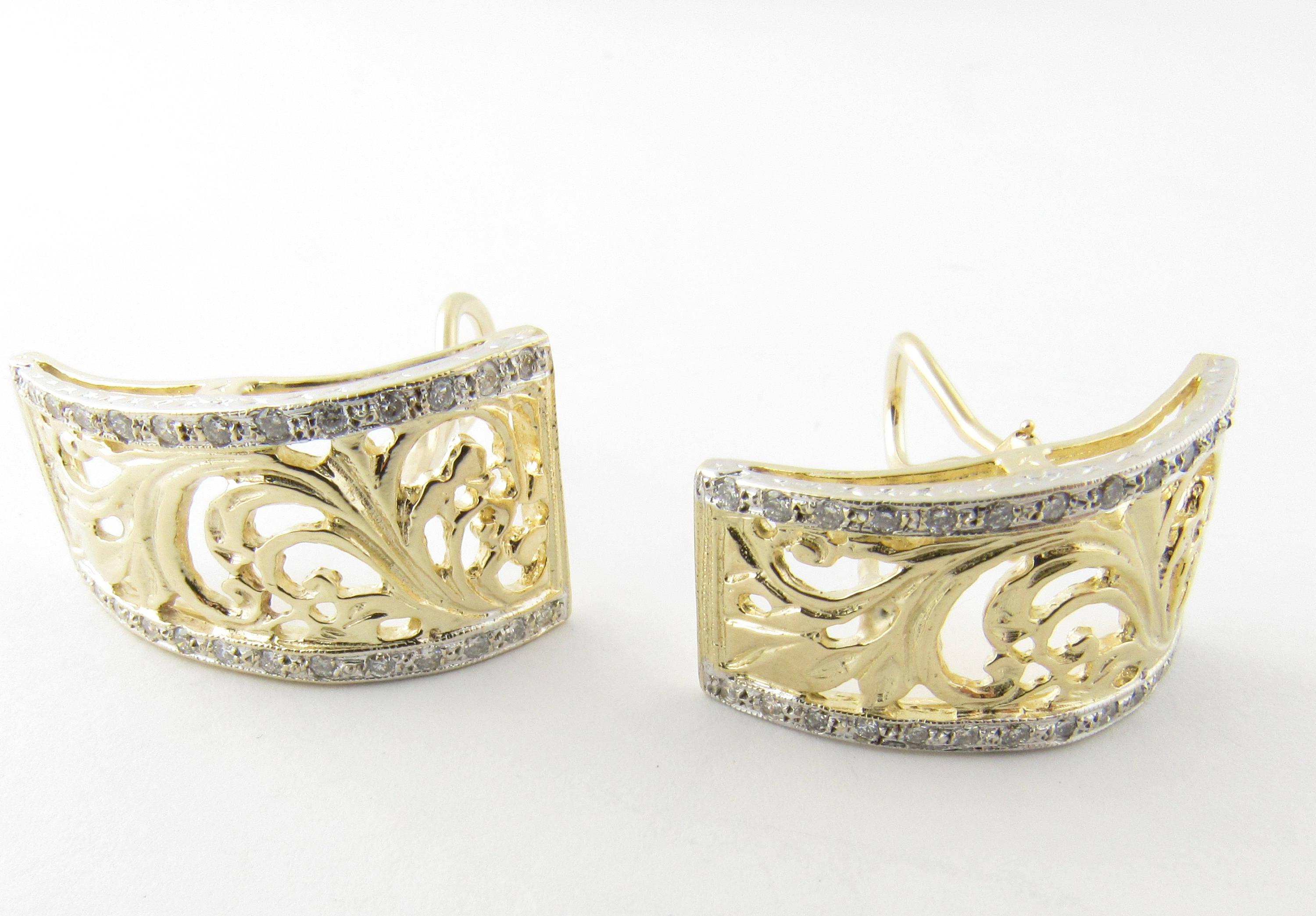 14 Karat Yellow Gold and Diamond Earrings In Excellent Condition In Washington Depot, CT