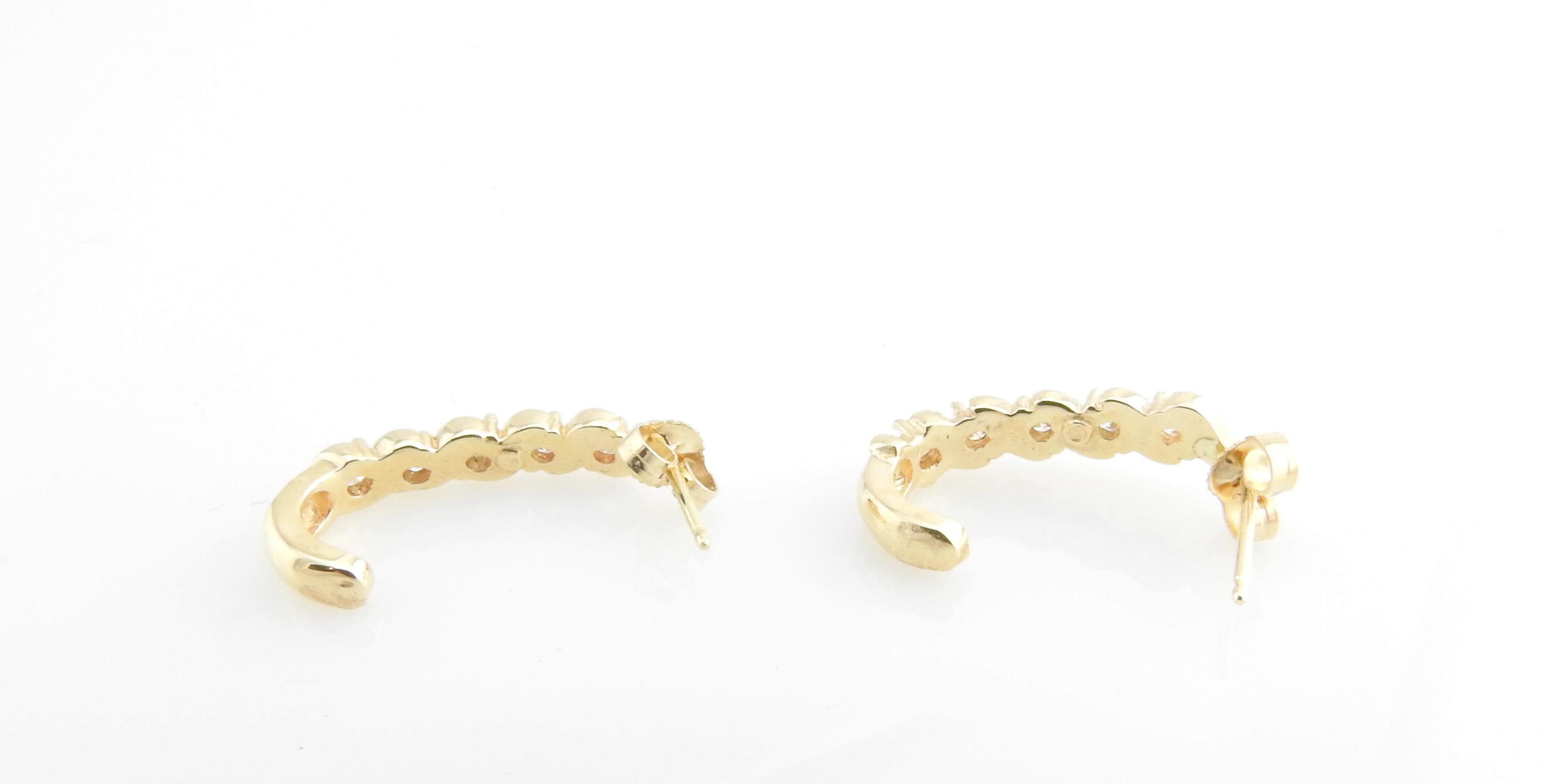 Round Cut 14 Karat Yellow Gold and Diamond Earrings For Sale