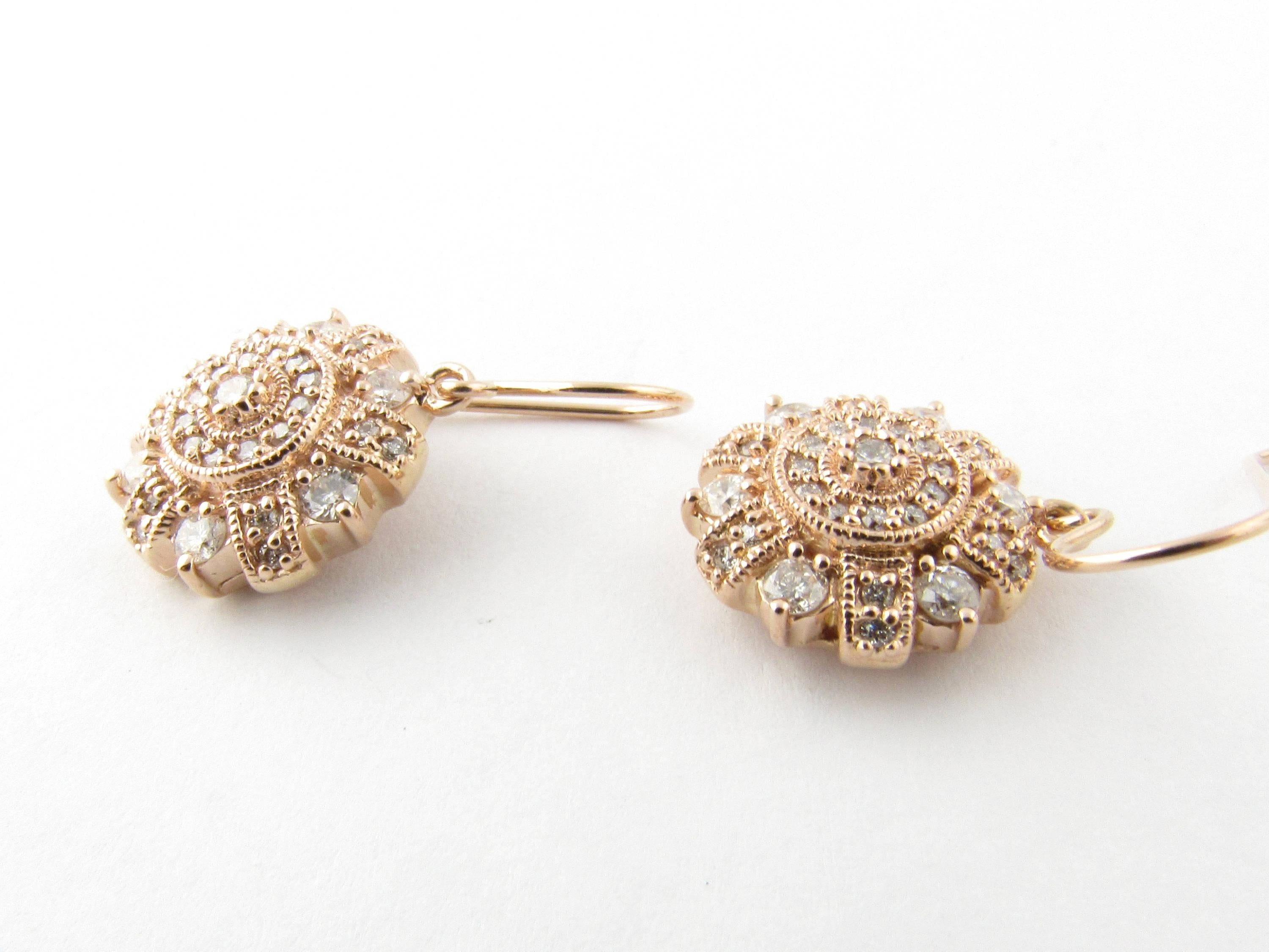 14 Karat Rose Gold and Diamond Dangle Earrings In Good Condition In Washington Depot, CT