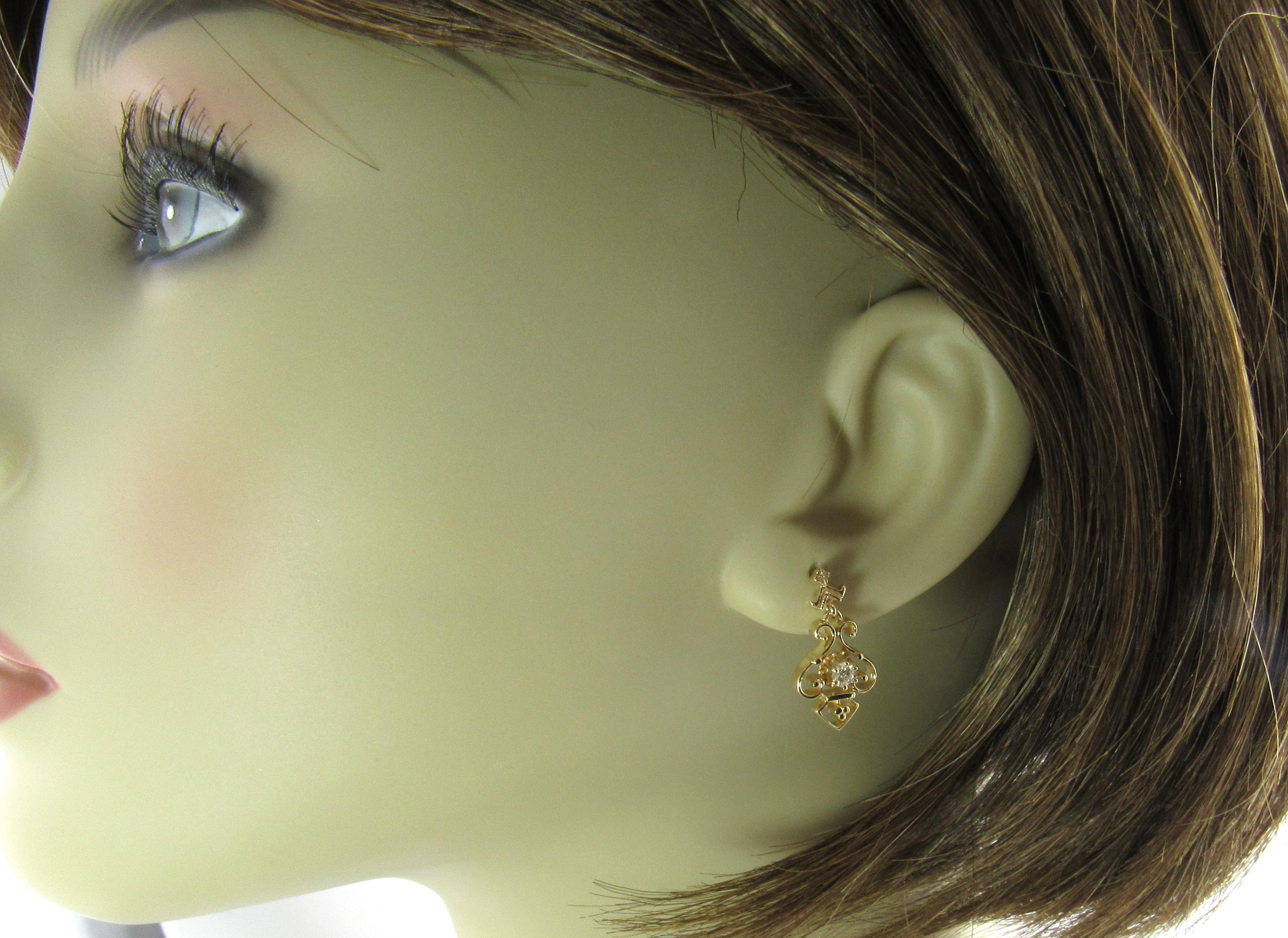 Women's 14 Karat Yellow Gold and Diamond Earrings