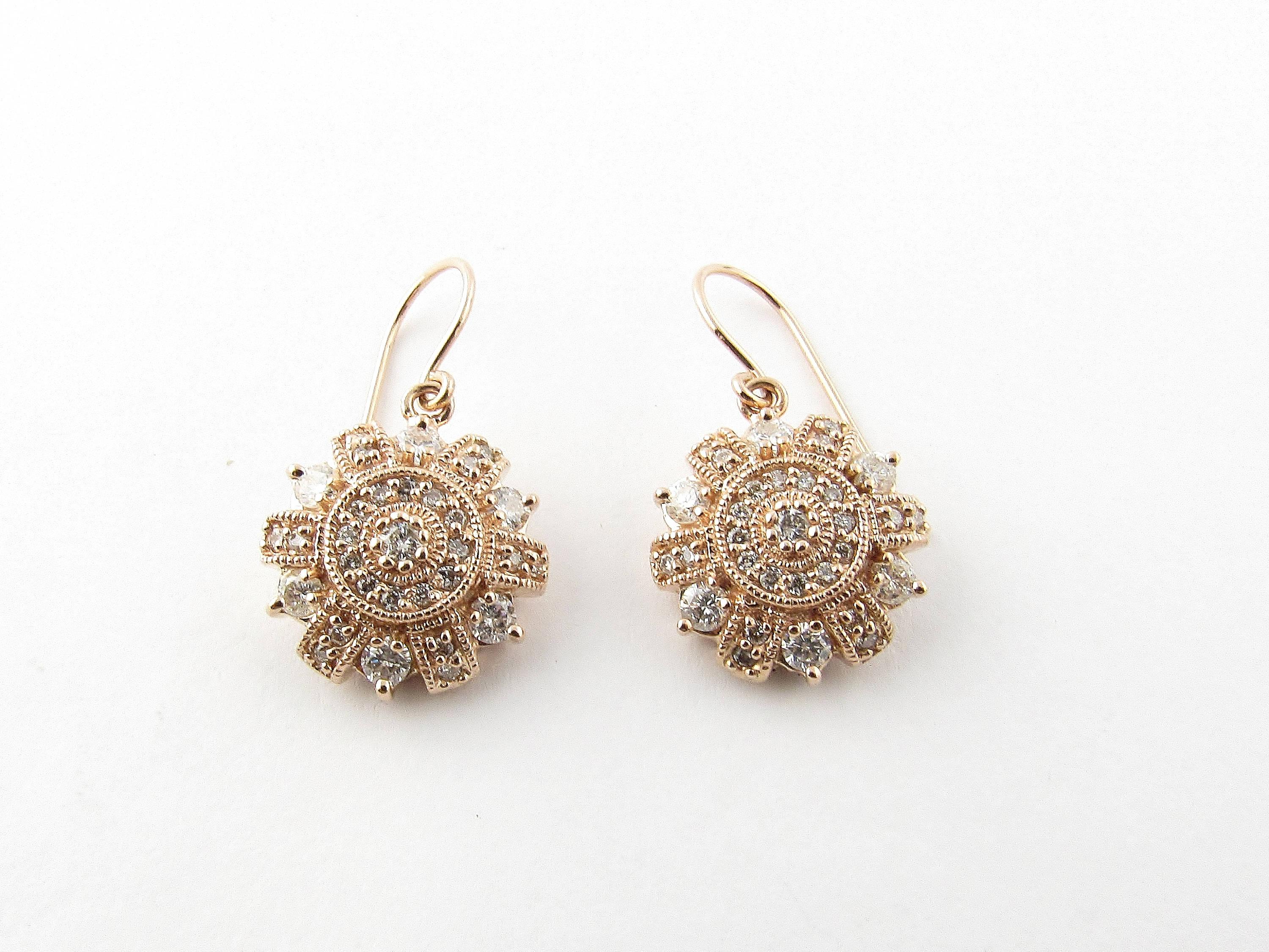 14 Karat Rose Gold and Diamond Dangle Earrings 1
