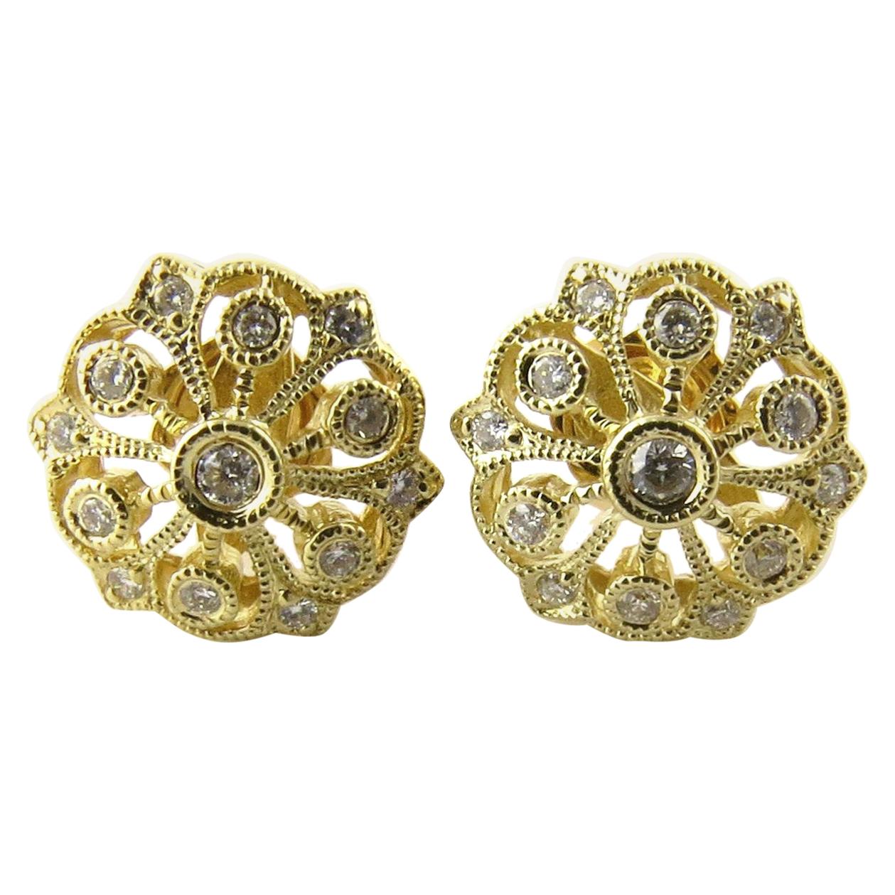 14 Karat Yellow Gold and Diamond Earrings