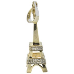 Vintage 14 Karat Yellow Gold and Diamond Eiffel Tower Charm