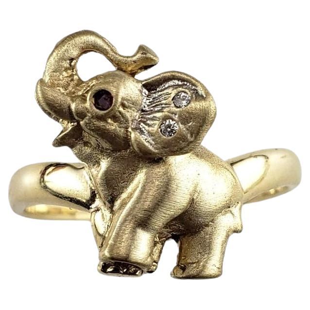 14 Karat Yellow Gold and Diamond Elephant Ring Size 7 #16630 For Sale