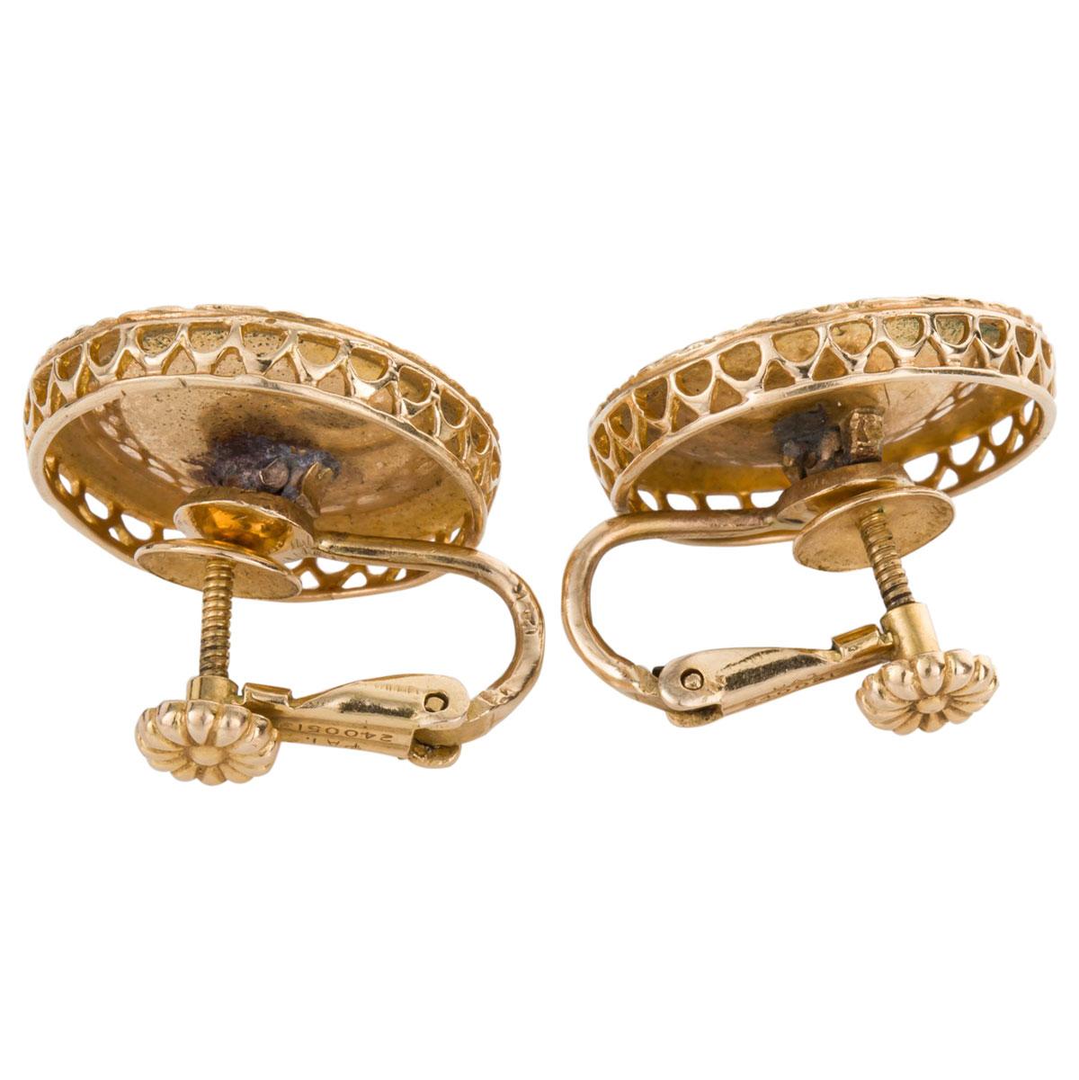 Women's 14 Karat Yellow Gold and Diamond Enamel Earrings For Sale