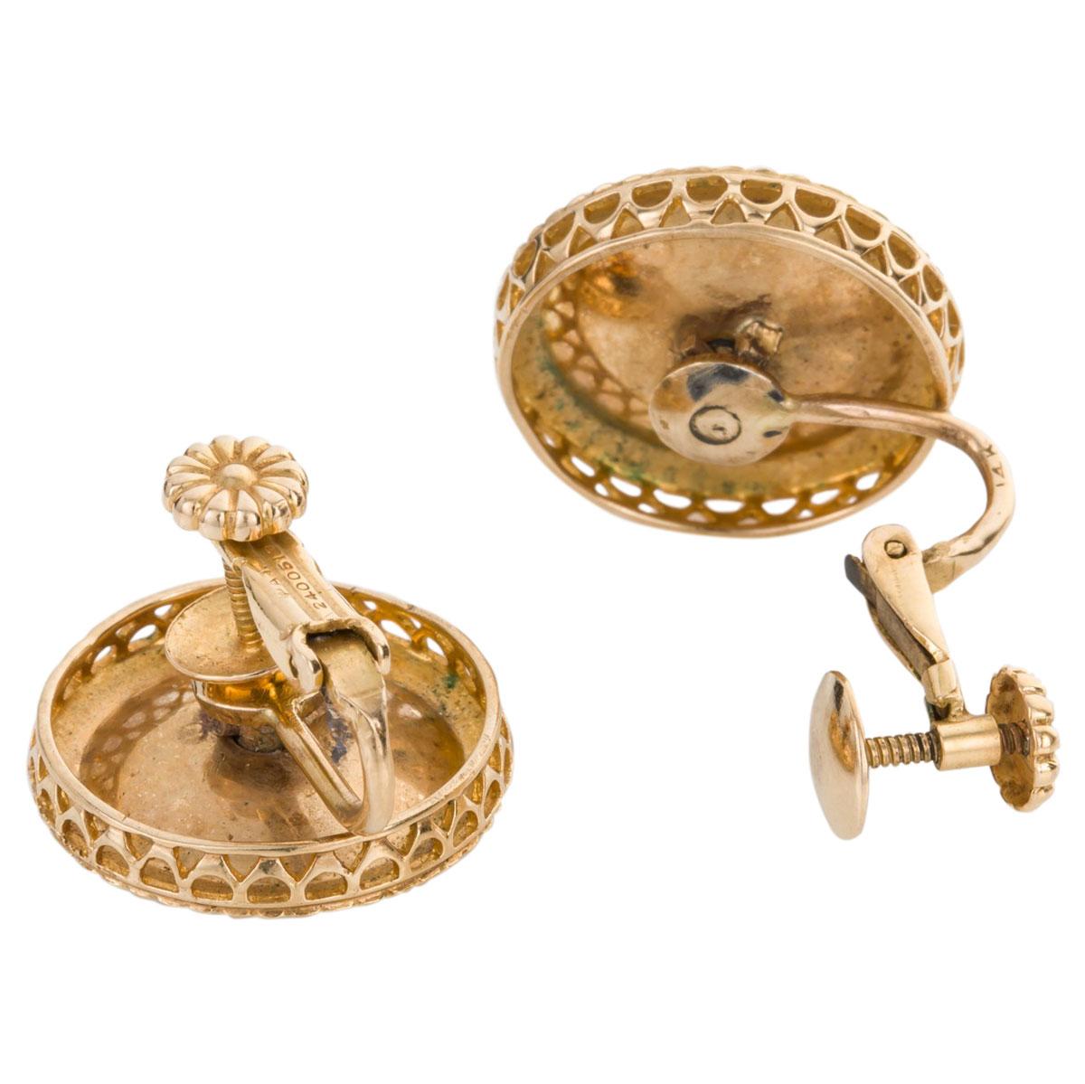 14 Karat Yellow Gold and Diamond Enamel Earrings For Sale 1