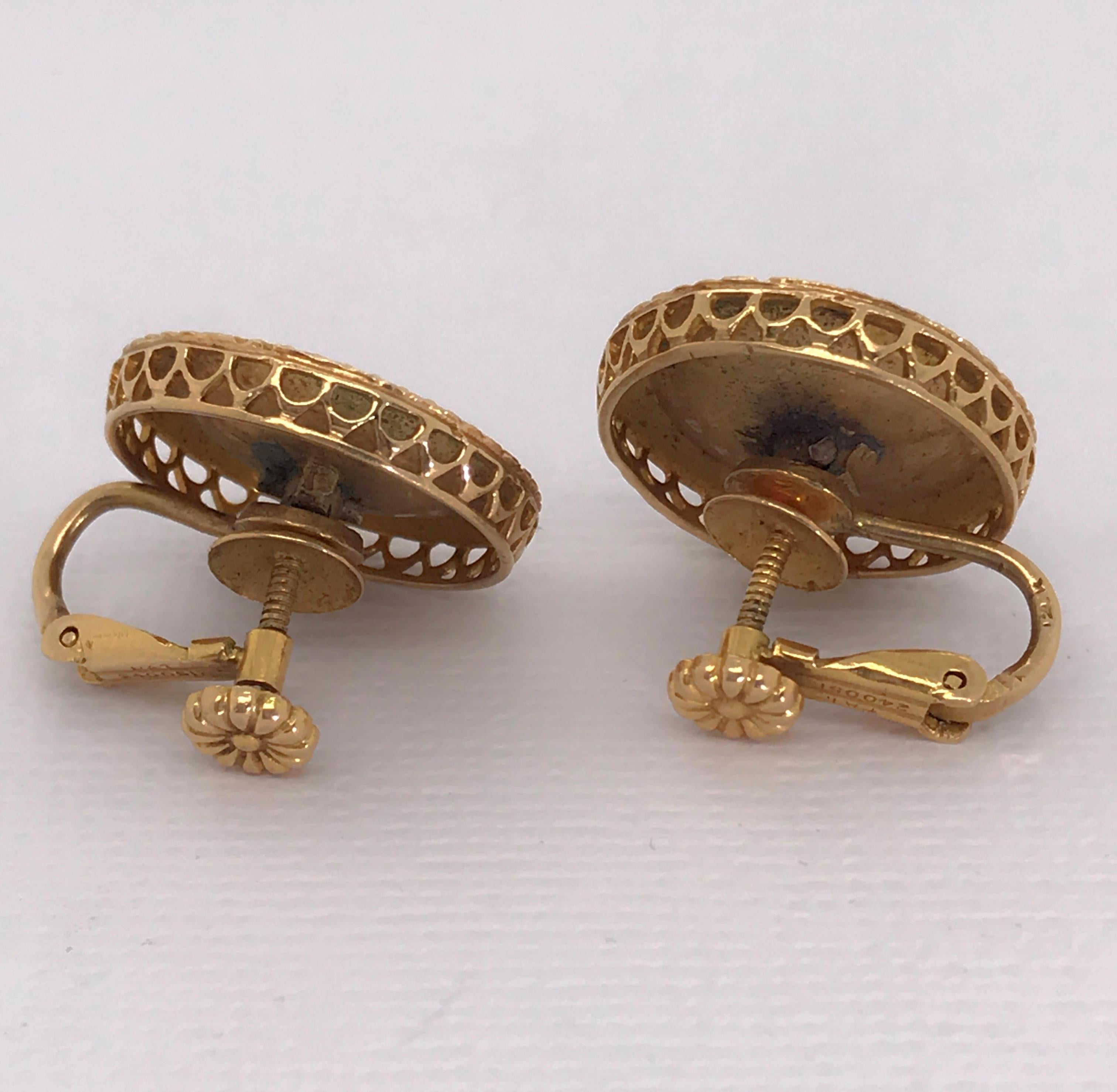 14 Karat Yellow Gold and Diamond Enamel Earrings For Sale 7