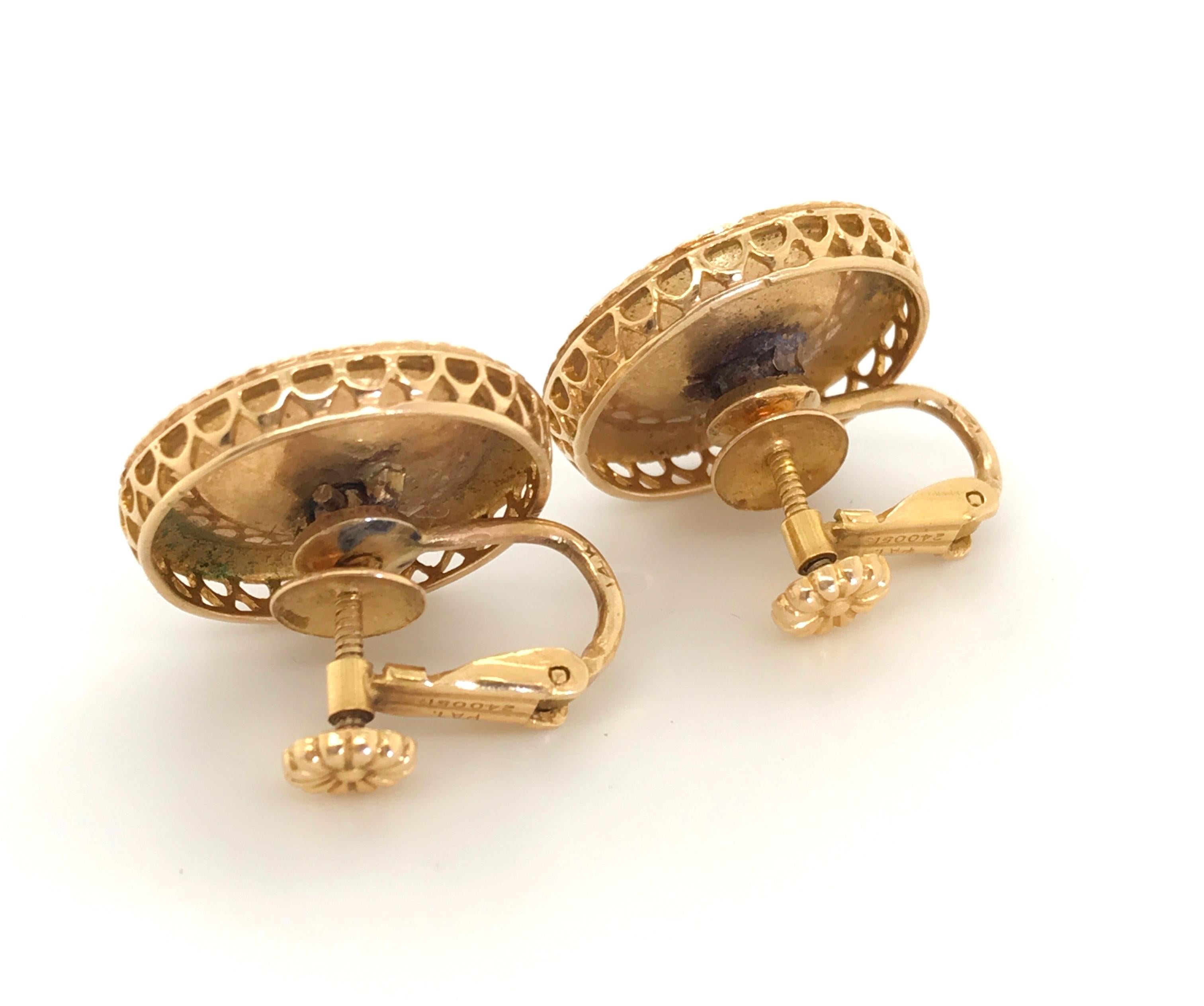 14 Karat Yellow Gold and Diamond Enamel Earrings For Sale 8