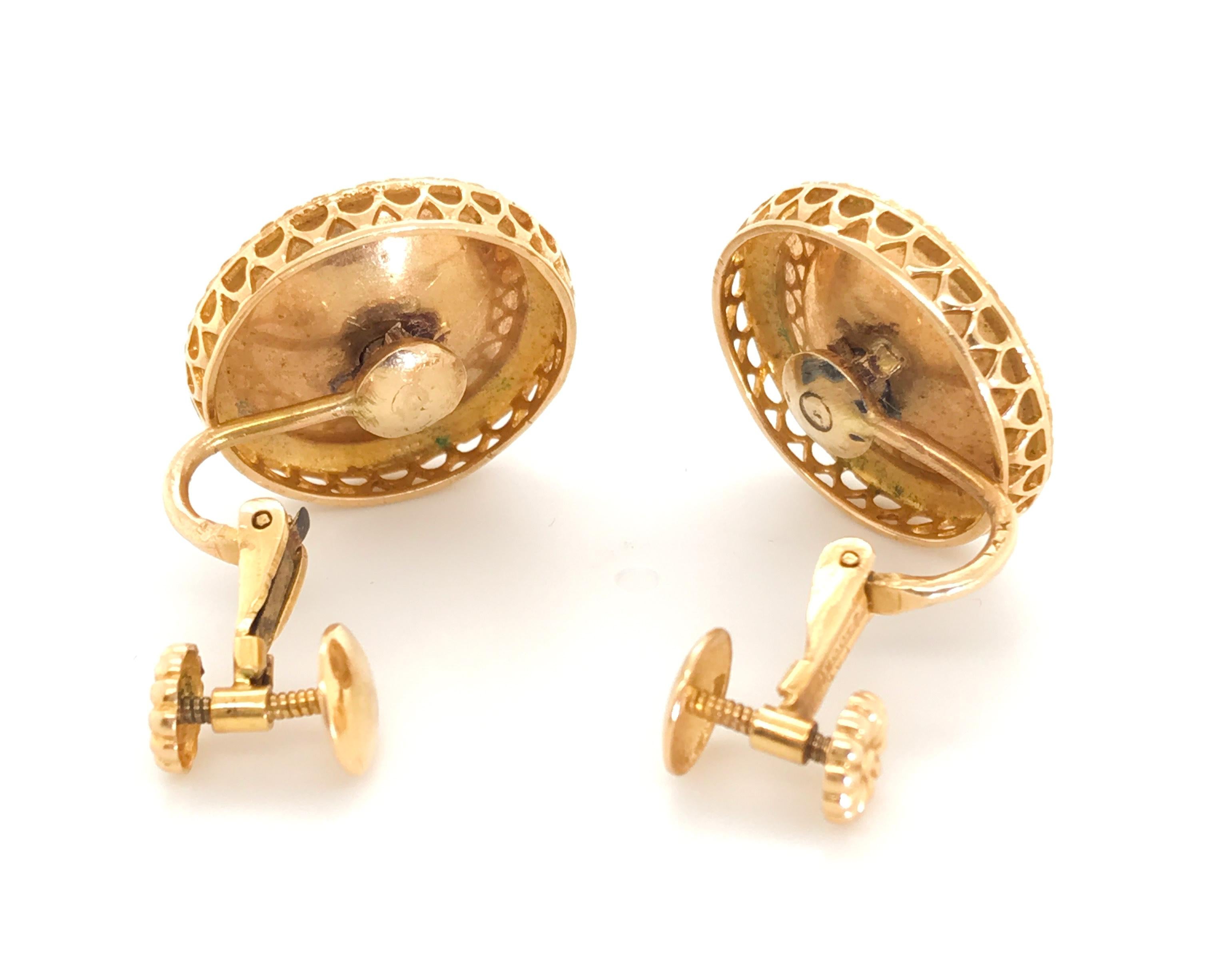 14 Karat Yellow Gold and Diamond Enamel Earrings For Sale 9