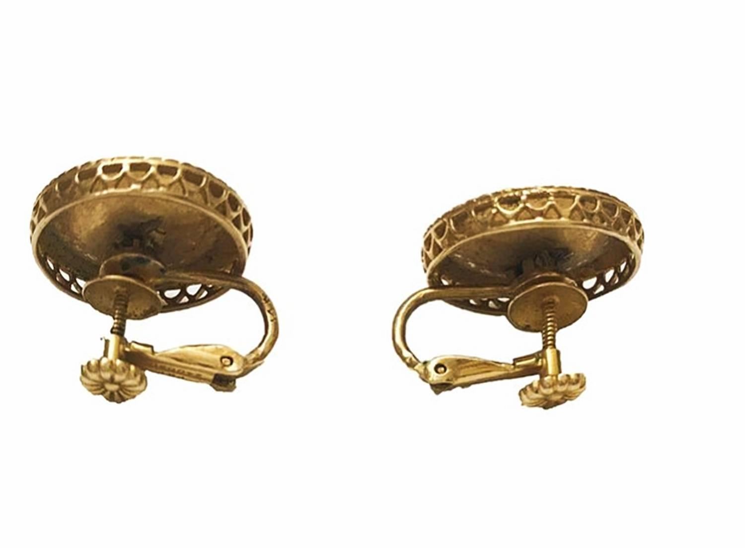 14 Karat Yellow Gold and Diamond Enamel Earrings For Sale 11