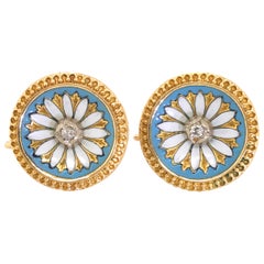 14 Karat Yellow Gold and Diamond Enamel Earrings