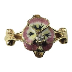 14 Karat Gelbgold und Diamant-Emaille-Blumenring Größe 5,75 #15691
