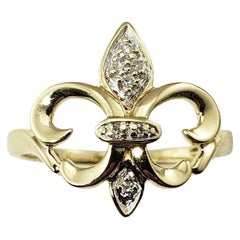 14 Karat Gelbgold und Diamant Fleur De Lis Ring Größe 7