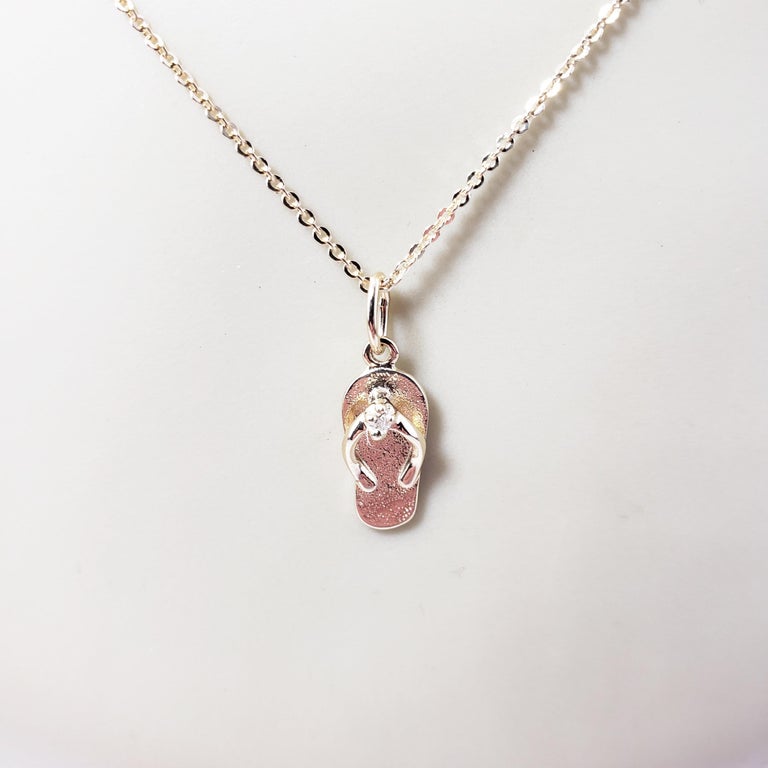 14 Karat Yellow Gold and Diamond Flip Flop Pendant Necklace For Sale at