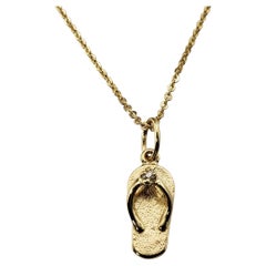 14 Karat Yellow Gold and Diamond Flip Flop Pendant Necklace