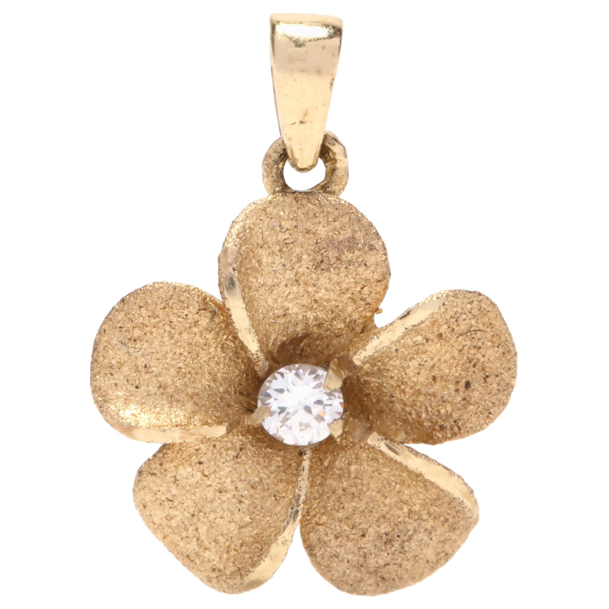 14 Karat Yellow Gold and Diamond Flower Charm / Pendant