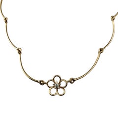 14 Karat Yellow Gold and Diamond Flower Collar Necklace #17811