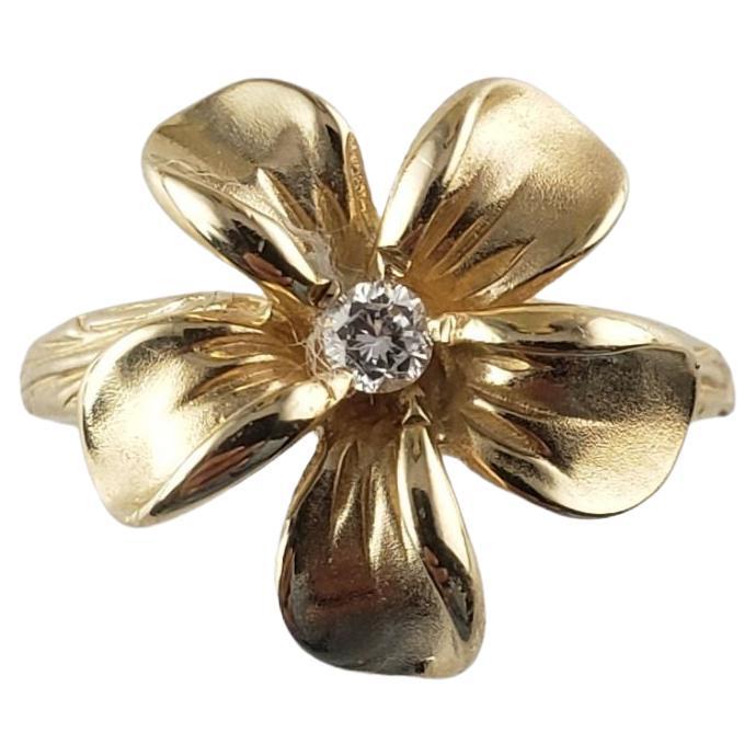 14 Karat Yellow Gold and Diamond Flower Ring Size 5 #14907 For Sale